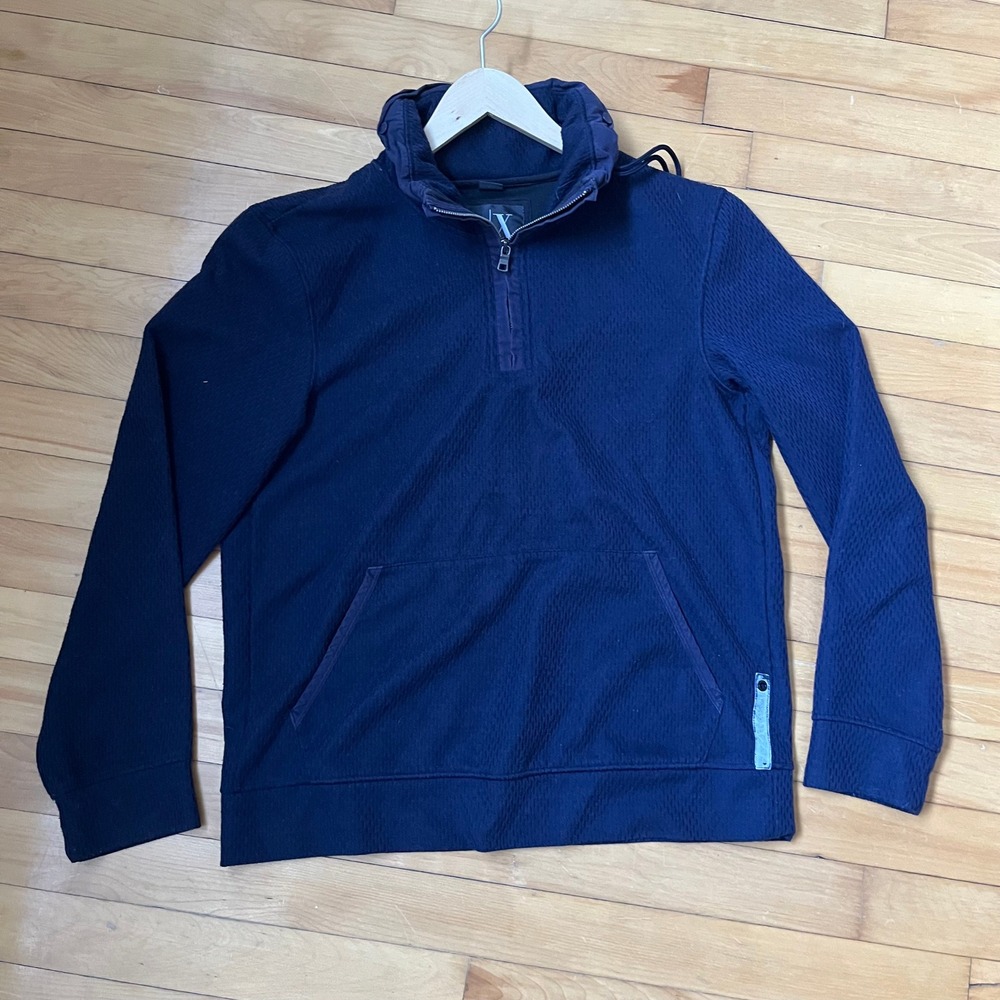 Armani Exchange Mens Navy Blue Textured Quarter Zip Pullover Funnel Neck Size L